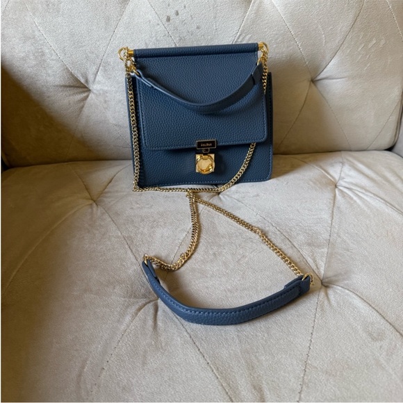 Polene Navy Crossbody Bag with Gold Chain - Picture 1 of 4